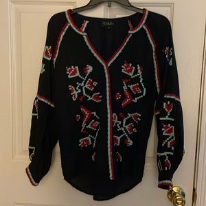 RD & koko med black embroidered v-neck cotton blouse